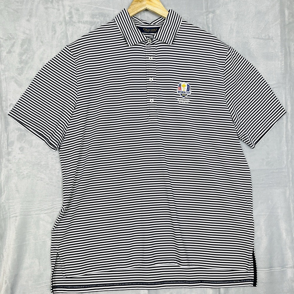 Polo Ralph Lauren Men's XL Golf Polo‎ Wicking Shirt White/ Blue Stripe